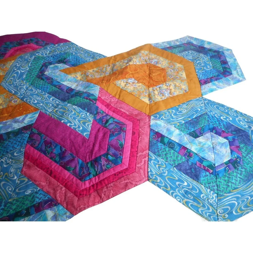 Vintage Patchwork Quilted Wall Hanging Multicolor Abstract Shape cosmic crystals